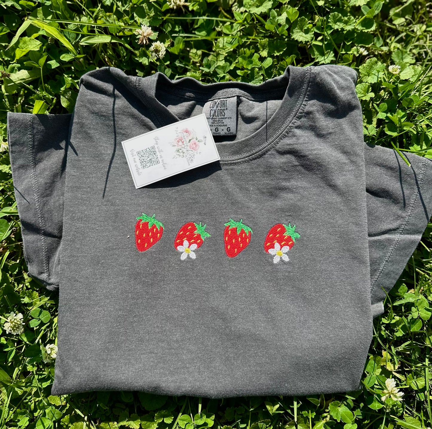 Ditsy Strawberries Embroidered Apparel