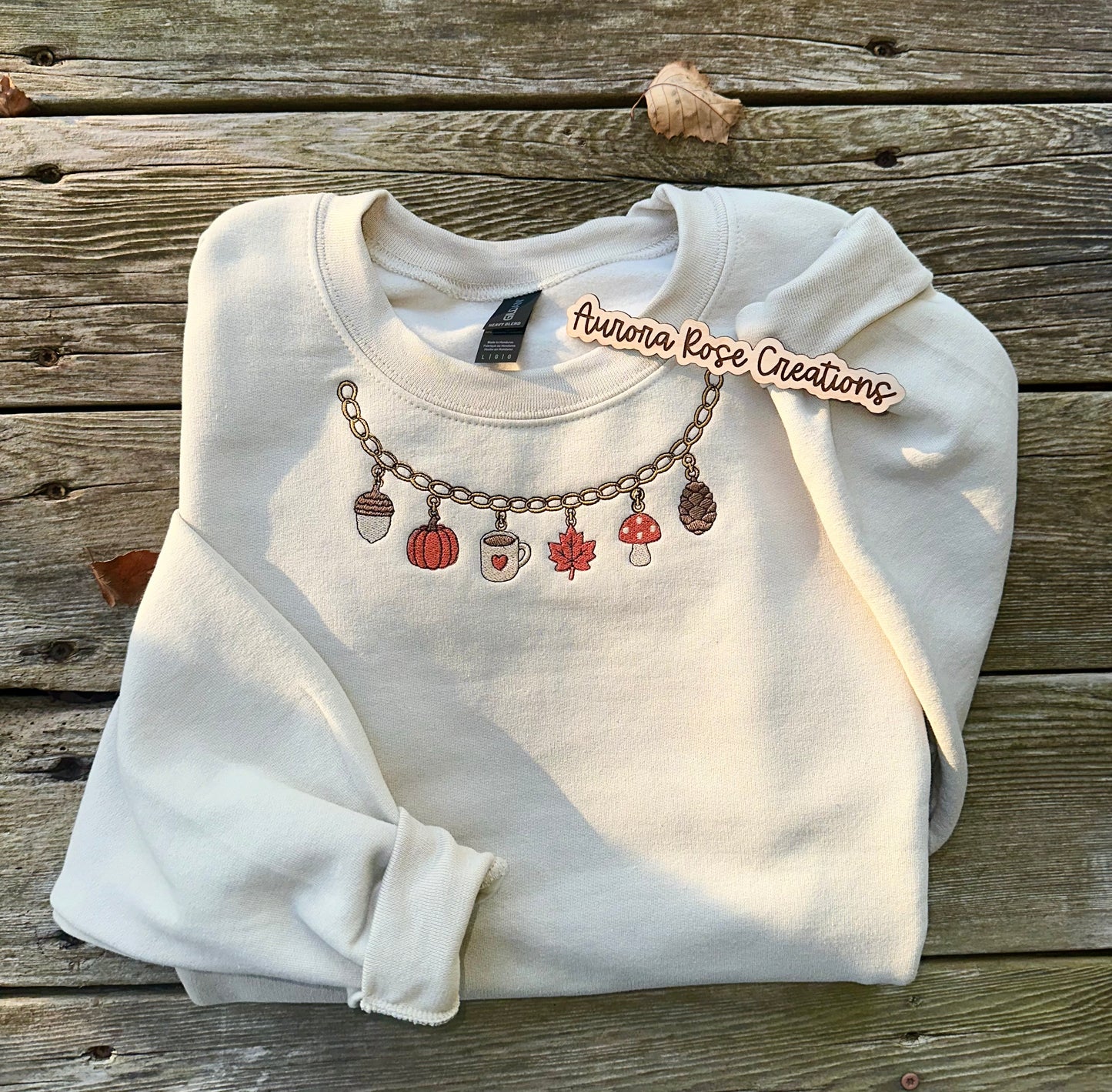 Fall Charm Necklace Embroidered Sweatshirt
