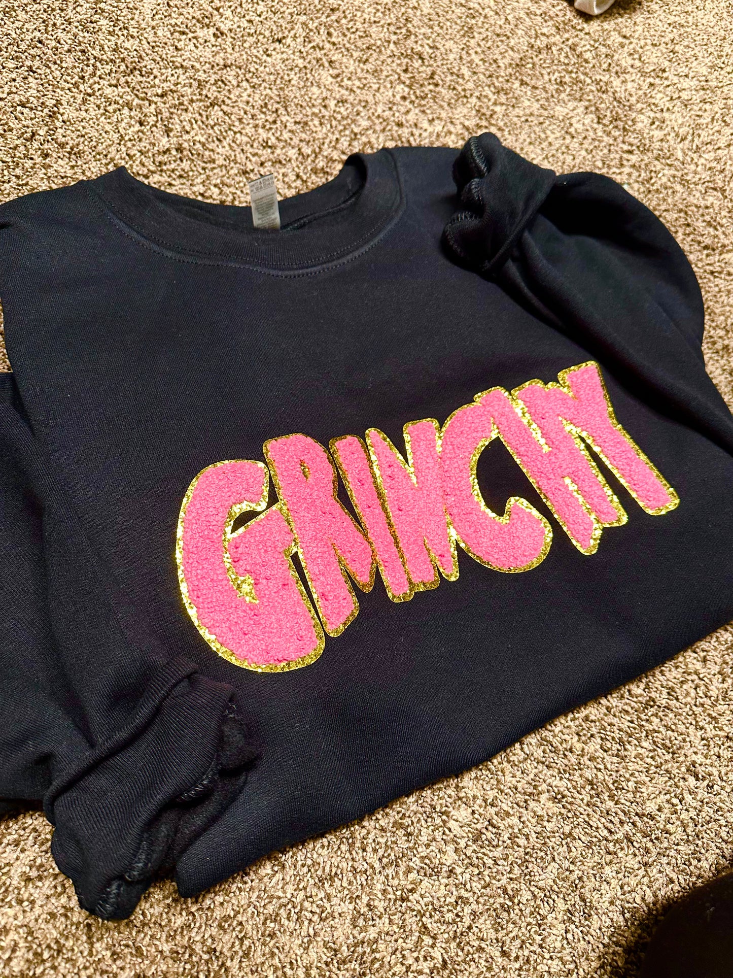 Chenille Patch Grinchy - Black Sweatshirt