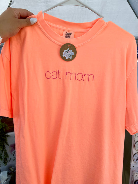 Cat Mom Embroidered Tee