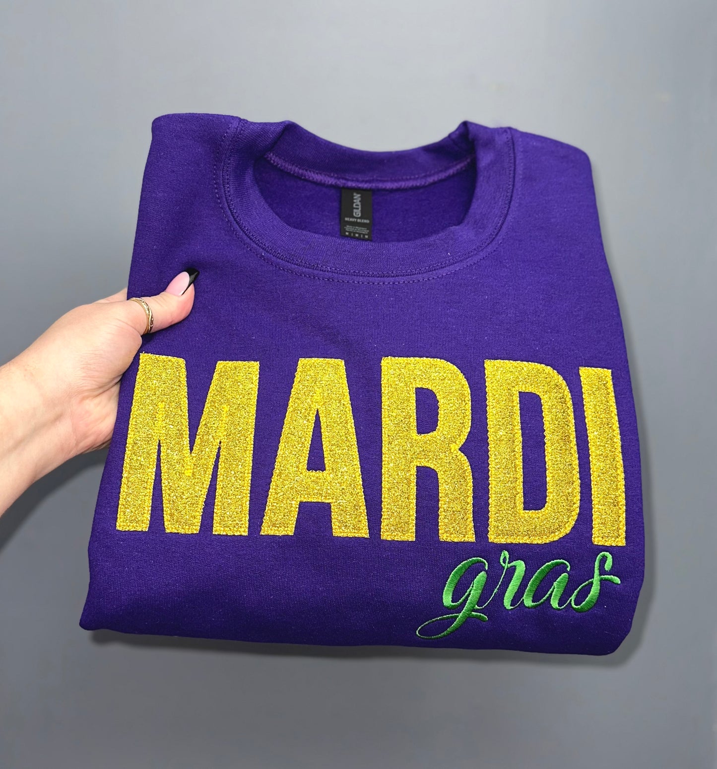 Glitter Embroidered Mardi Gras Sweatshirt