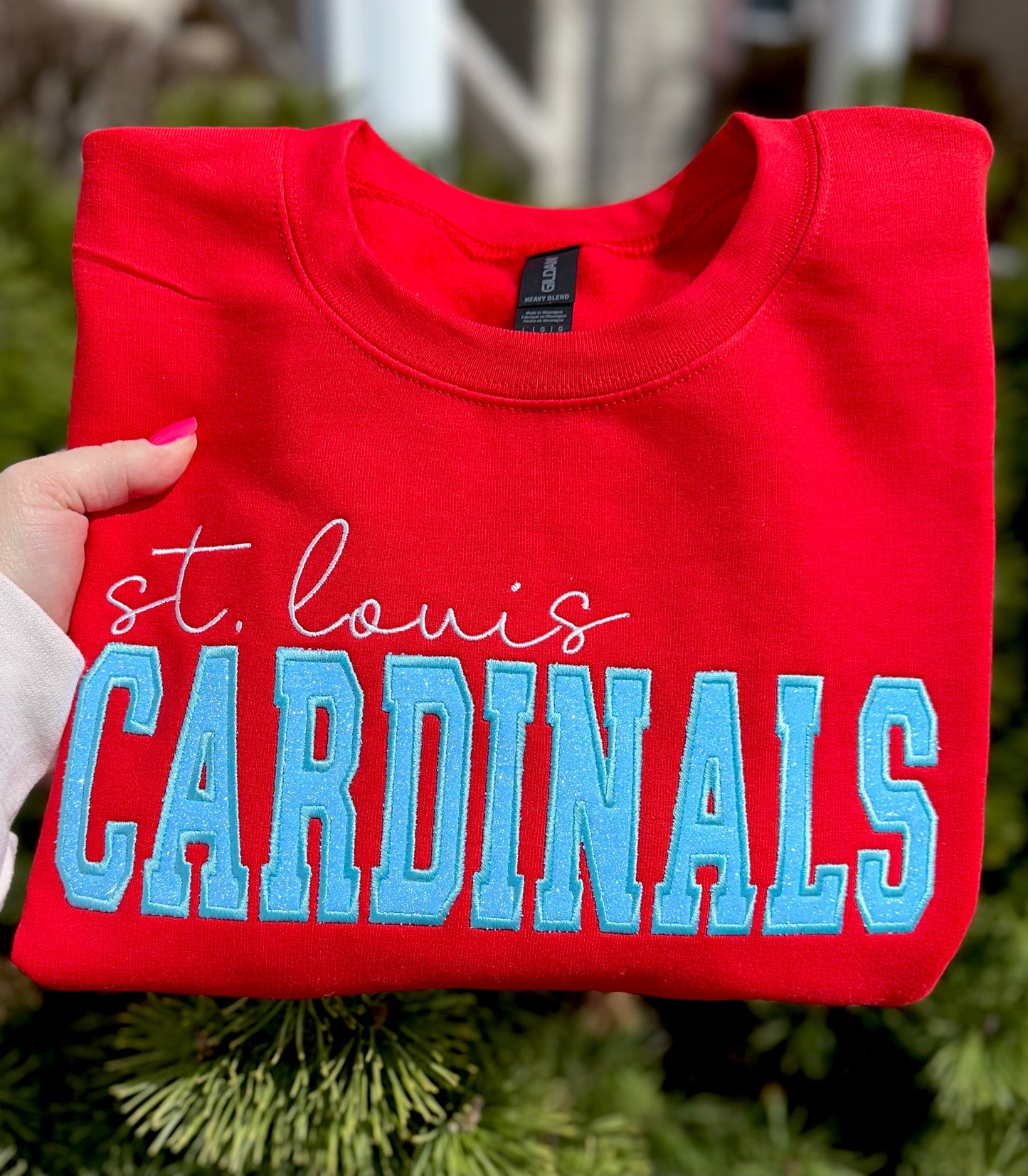 Cardinals Glitter Embroidered Sweatshirt