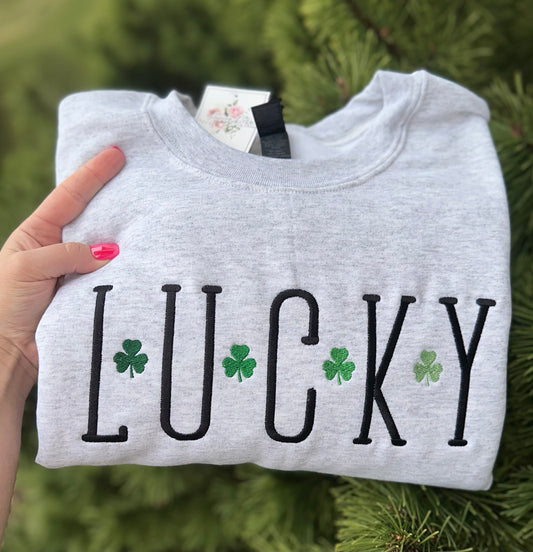 LUCKY Ombré Shamrock Embroidered Sweatshirt