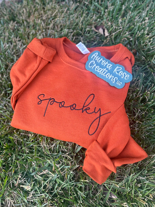 Cursive Spooky Embroidered Apparel
