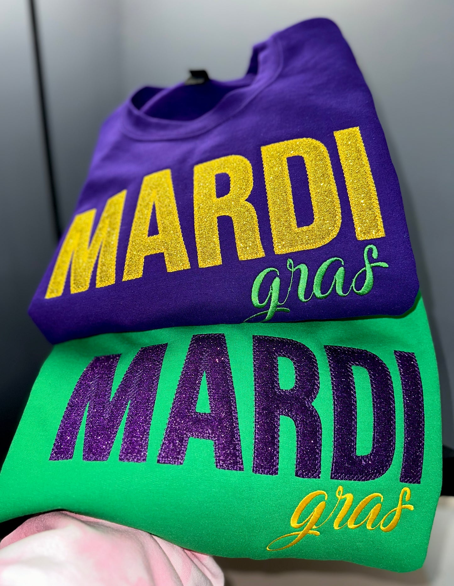 Glitter Embroidered Mardi Gras Sweatshirt