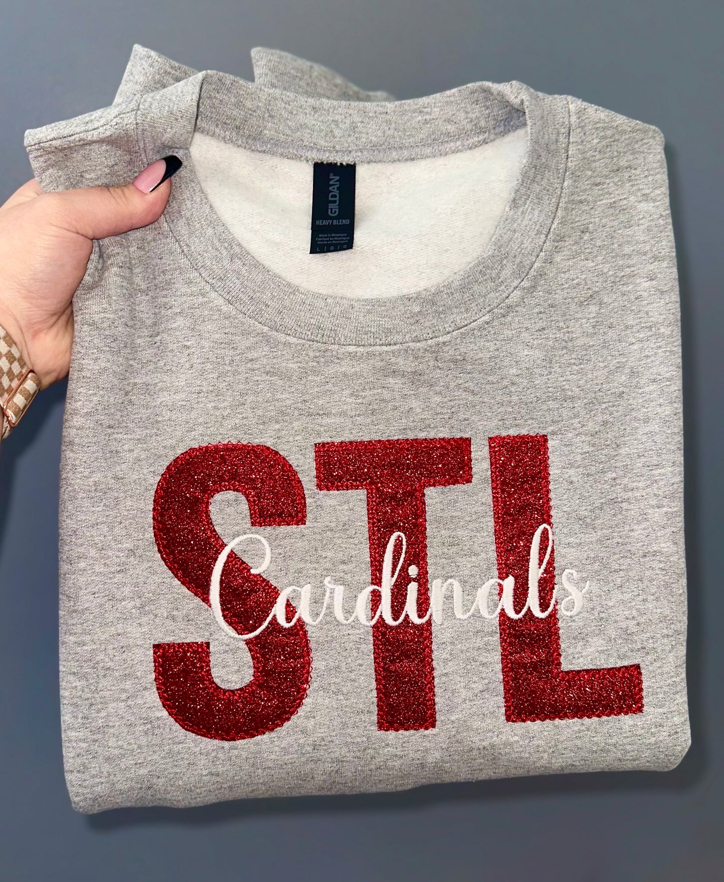 Glitter Embroidered Cardinals Sweatshirt