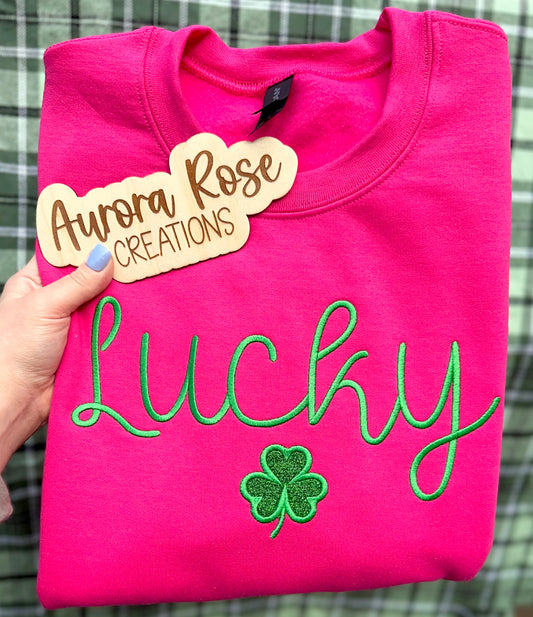 Lucky Glitter Shamrock Embroidered Sweatshirt