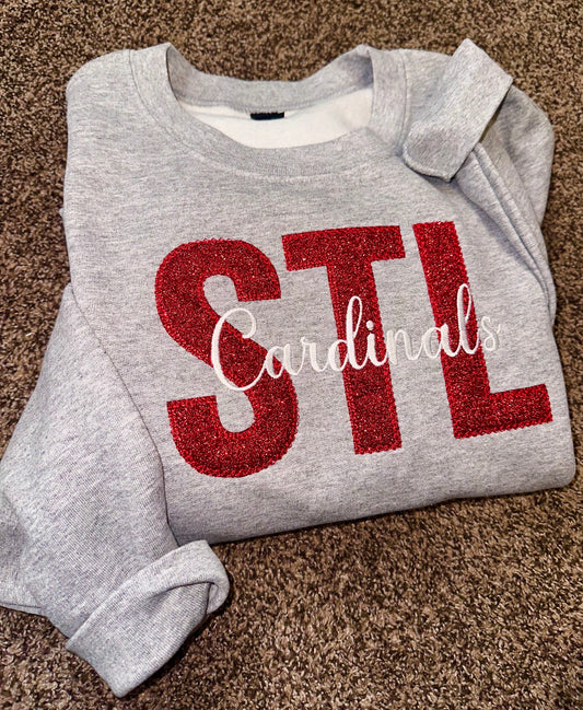 Glitter Embroidered Cardinals Sweatshirt