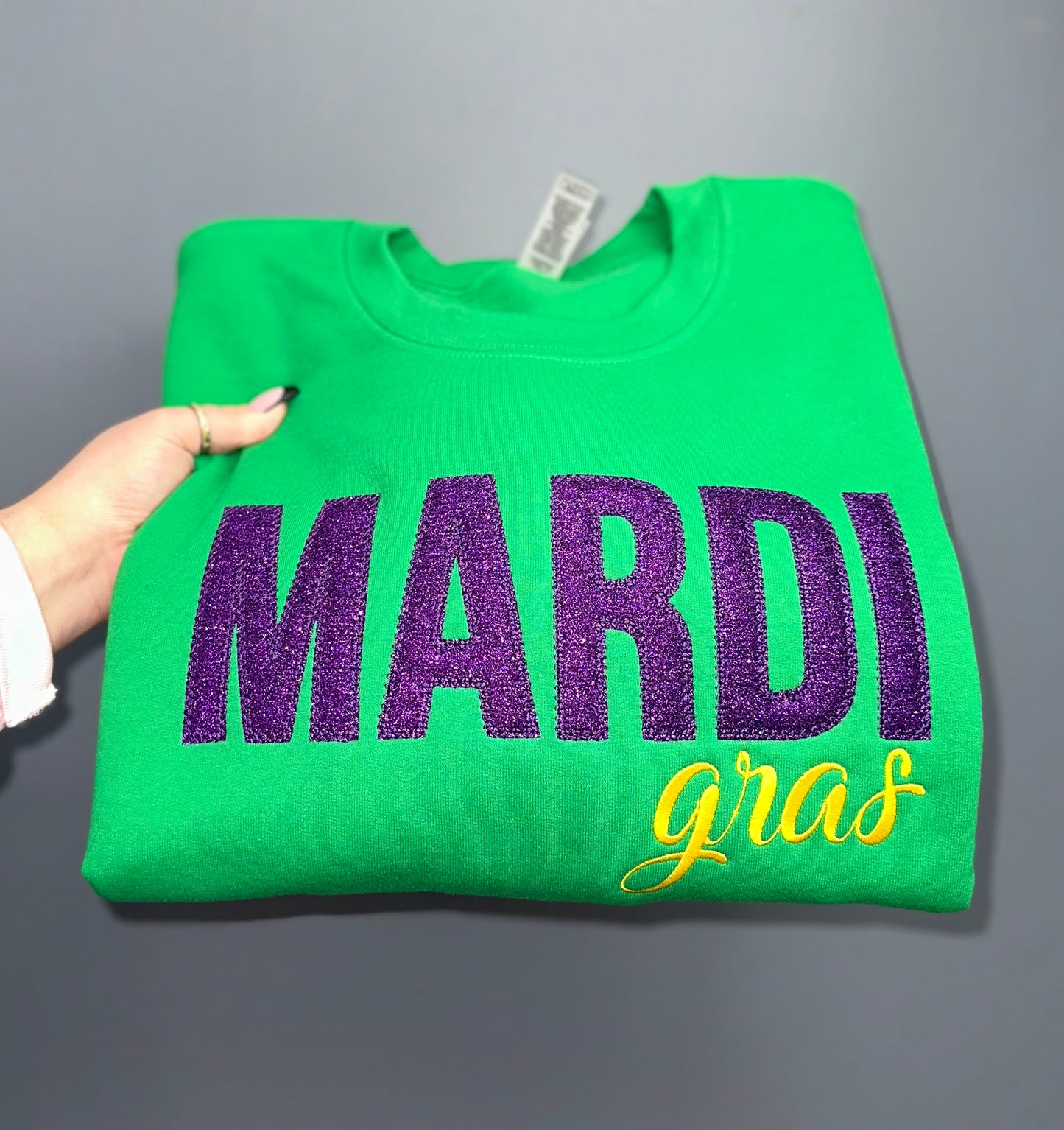 Glitter Embroidered Mardi Gras Sweatshirt