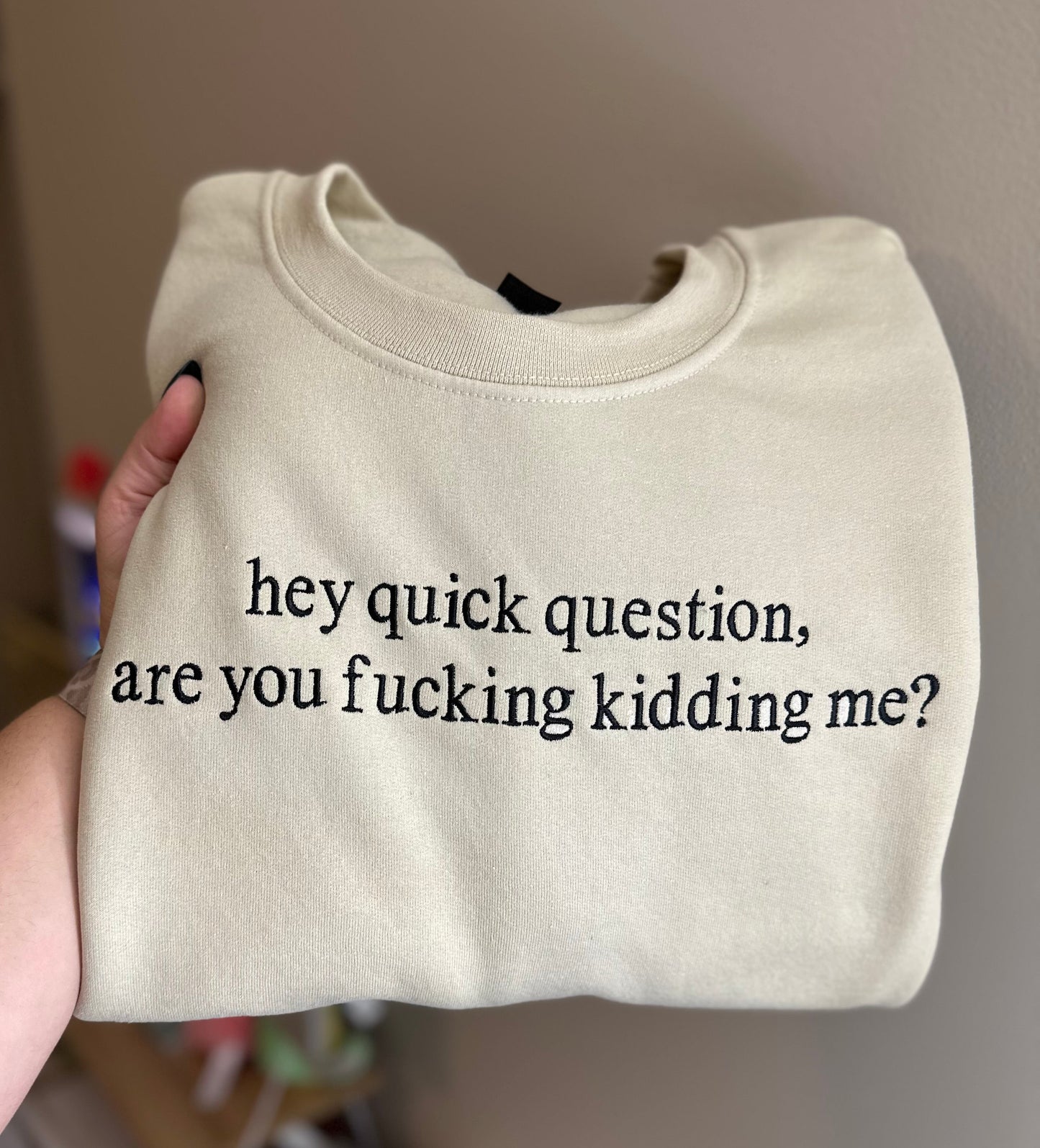 Quick Question Embroidered Sweatshirt