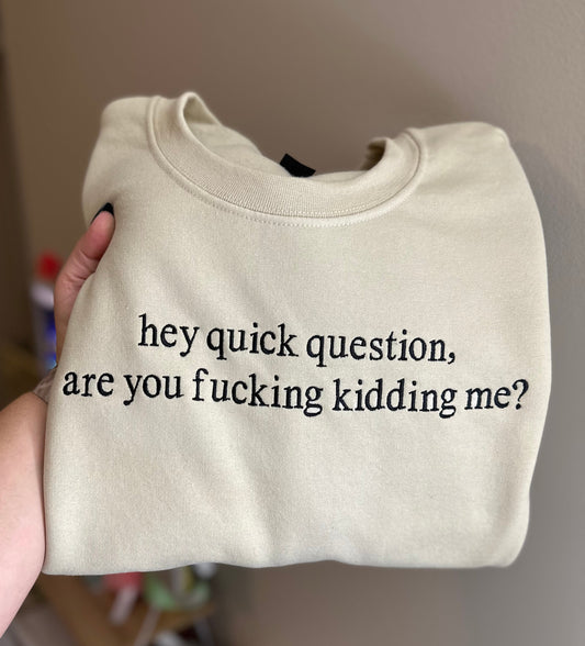 Quick Question Embroidered Sweatshirt