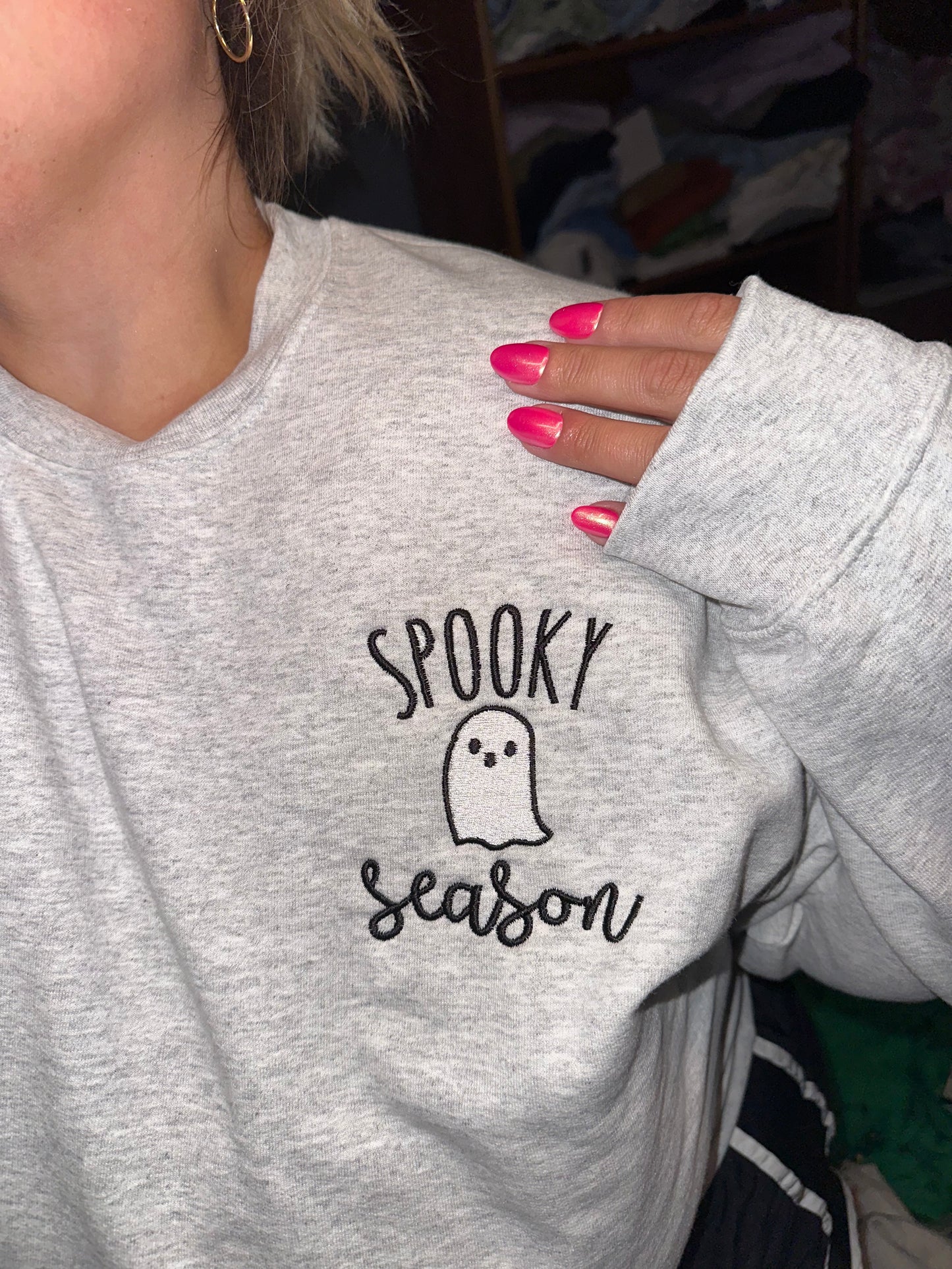 Ghost Spooky Season Embroidered Sweatshirt