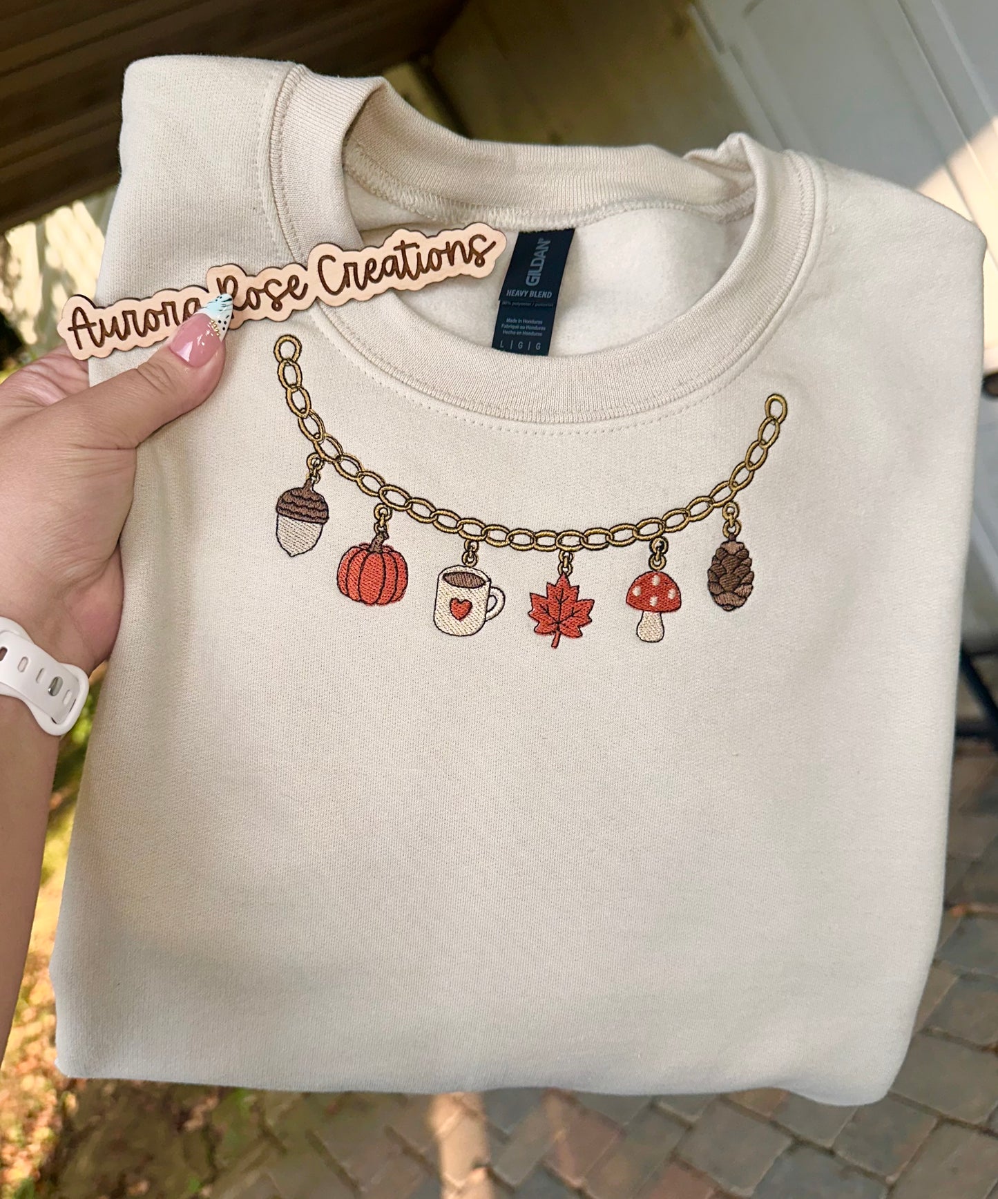 Fall Charm Necklace Embroidered Sweatshirt
