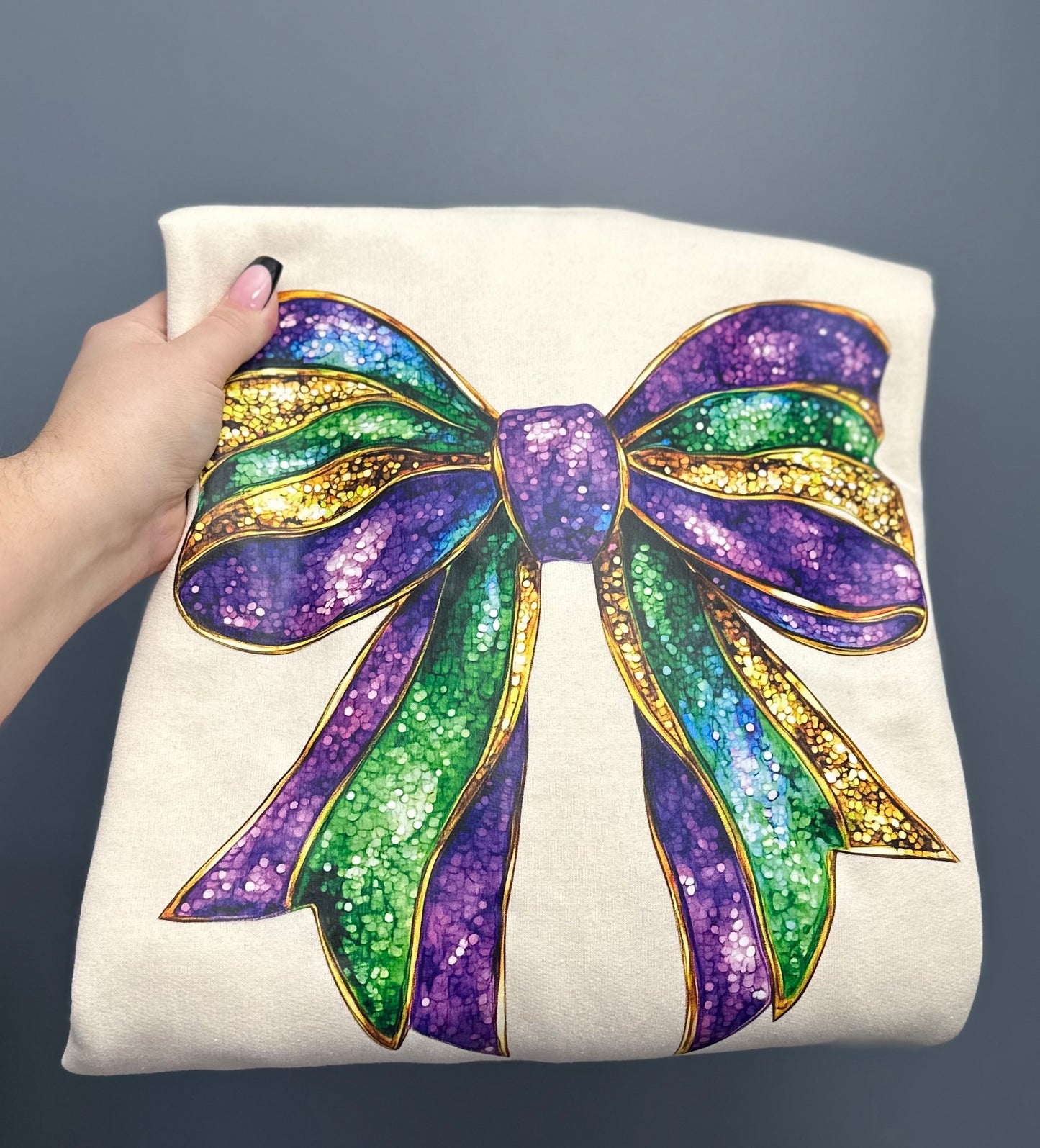 Mardi Gras Glitter Bow DTF Apparel