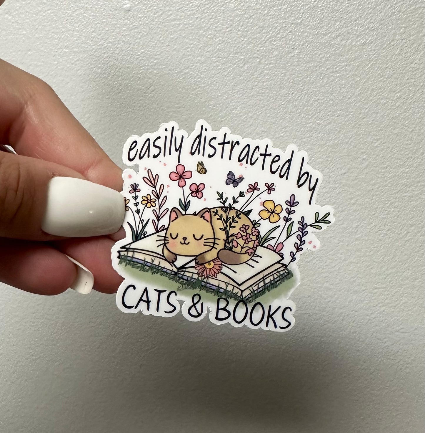 Easily Distracted By Cats & Books Sticker