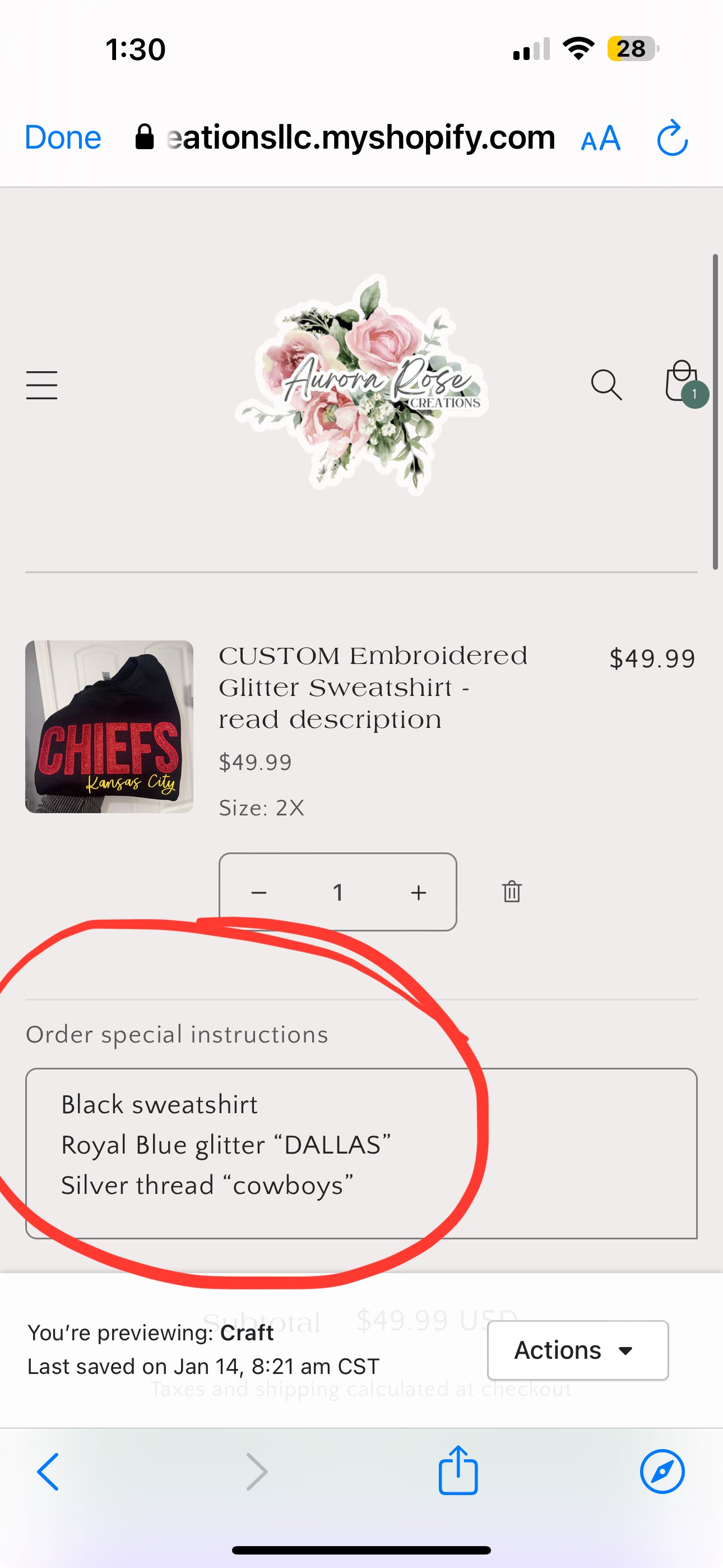 CUSTOM Sports Team/School Embroidered Glitter Sweatshirt - read description