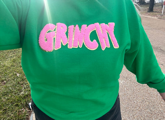 Chenille Patch Grinchy - Green Sweatshirt