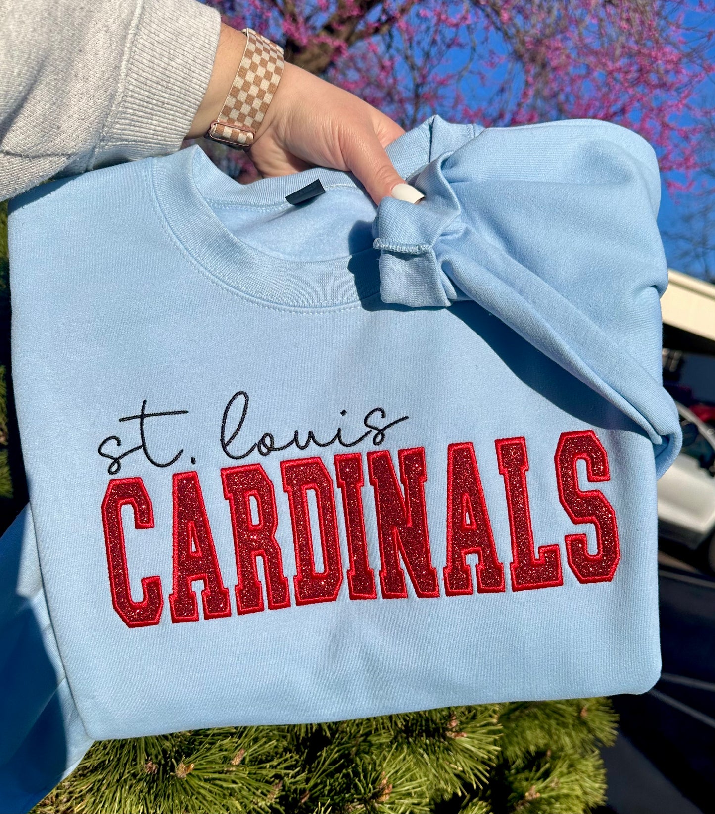 Cardinals Glitter Embroidered Sweatshirt