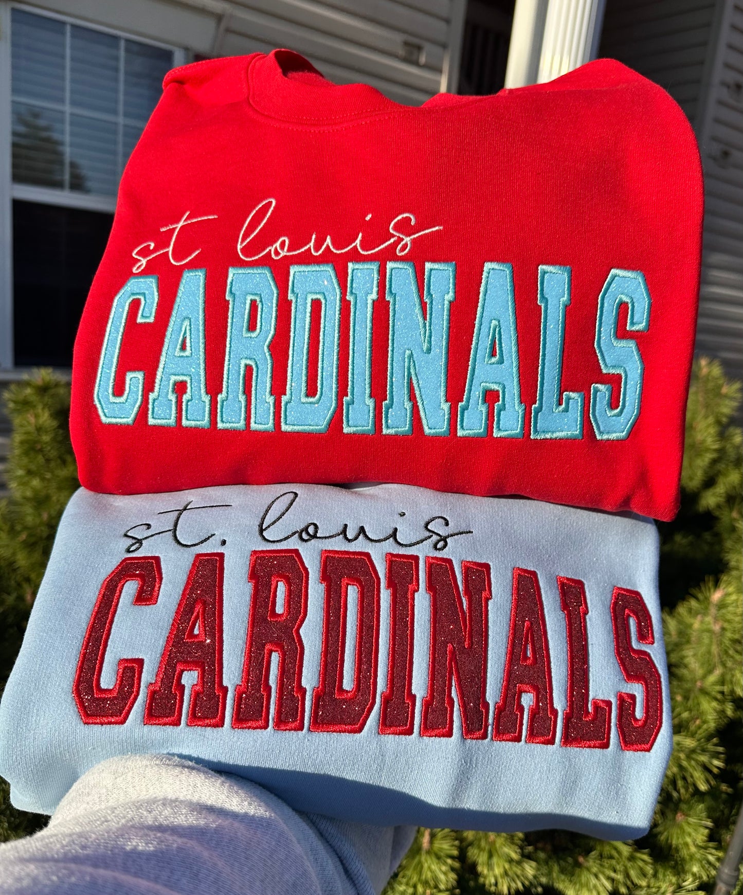 Cardinals Glitter Embroidered Sweatshirt